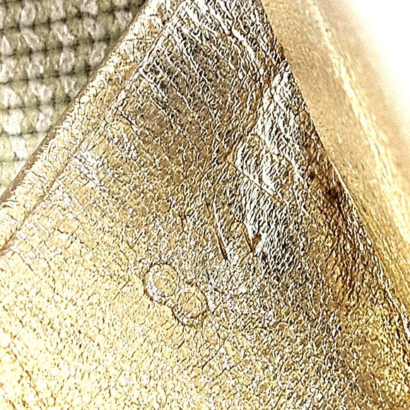 Gucci Women’s Gold Wedge Sandals 8.5 B Cork Heel Minimalist Resort Chic Boho - Picture 13 of 16